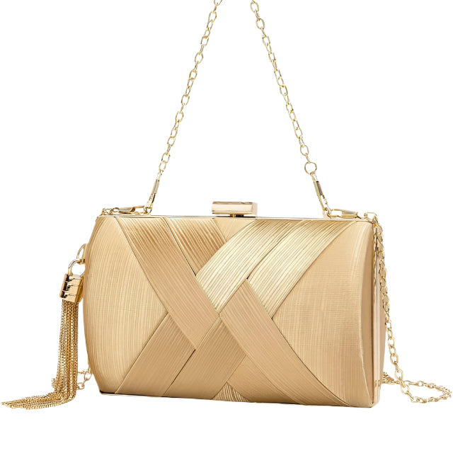 Gold Criss Cross Barrel Minaudiere Clutch