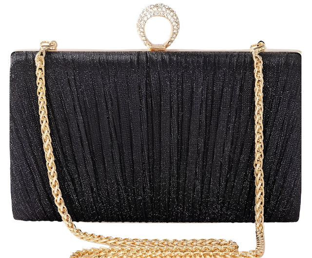 Black Pleated Ring Clutch