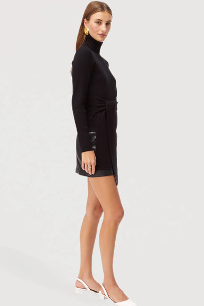 Brielle Long Sleeve Tie-Front Turtleneck in Jet