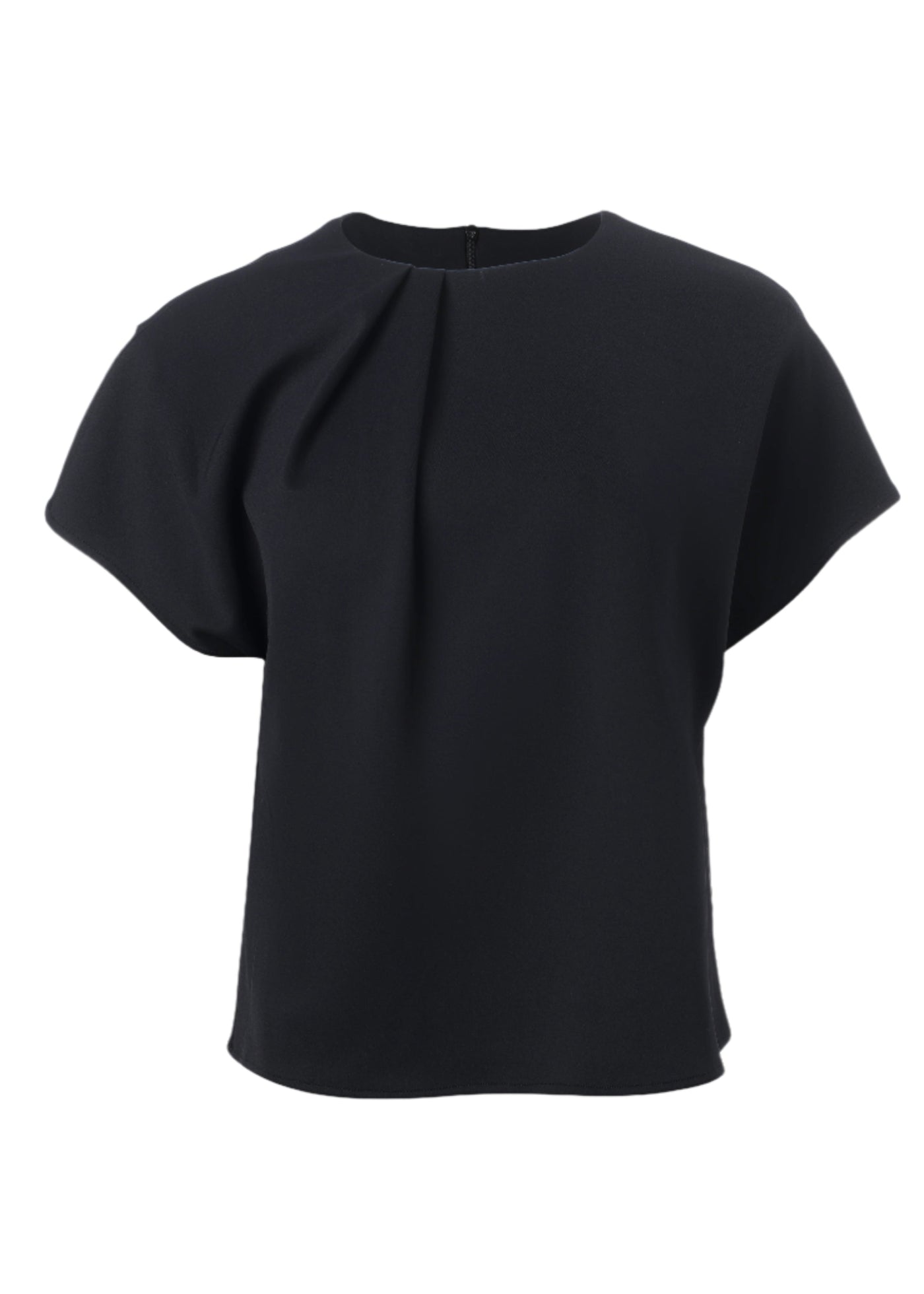 Cap Sleeve Pleated Neckline Top in Black