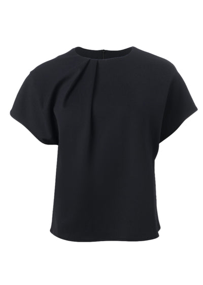 Cap Sleeve Pleated Neckline Top in Black
