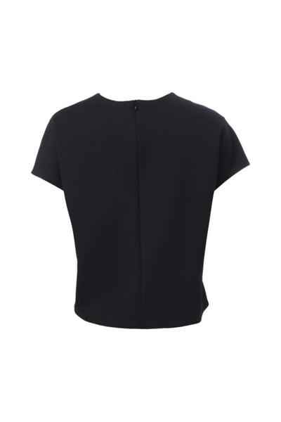 Cap Sleeve Pleated Neckline Top in Black