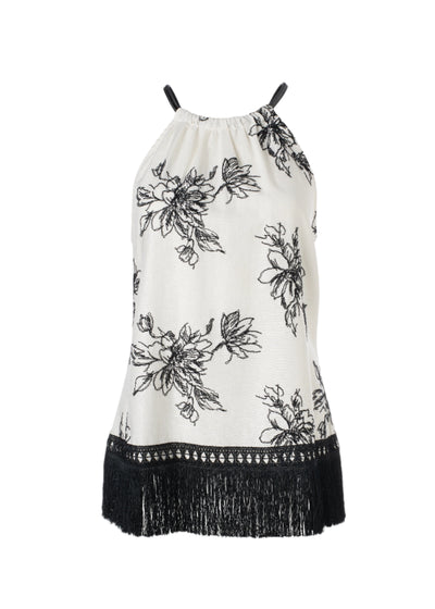 Embroidered Halter Top in Ivory/Black
