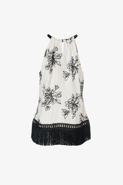 Embroidered Halter Top in Ivory/Black