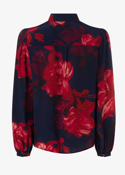 Floral Print Button Down Blouse in Navy/Red