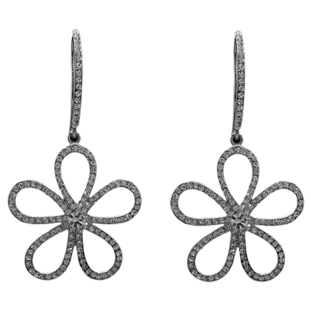 Small Pave Flower Earrings in Silver