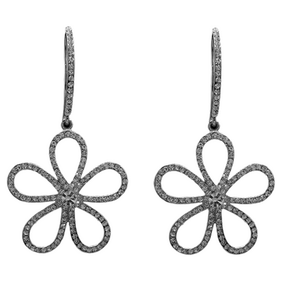 Small Pave Flower Earrings in Silver