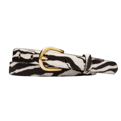 Haircalf Belt with Gold Buckle in Zebra/Black