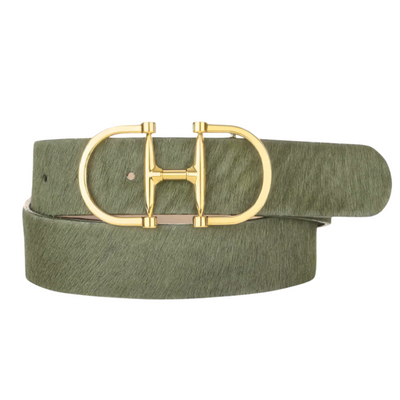Kasi Hair-On Belt with Gold Buckle in Emerald
