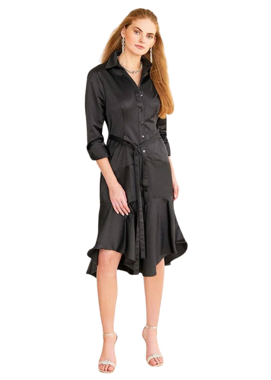 Leonard Micro Satin Dress in Black