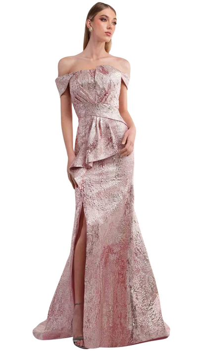 Drop Off Shoulder Mermaid Gown in Rose
