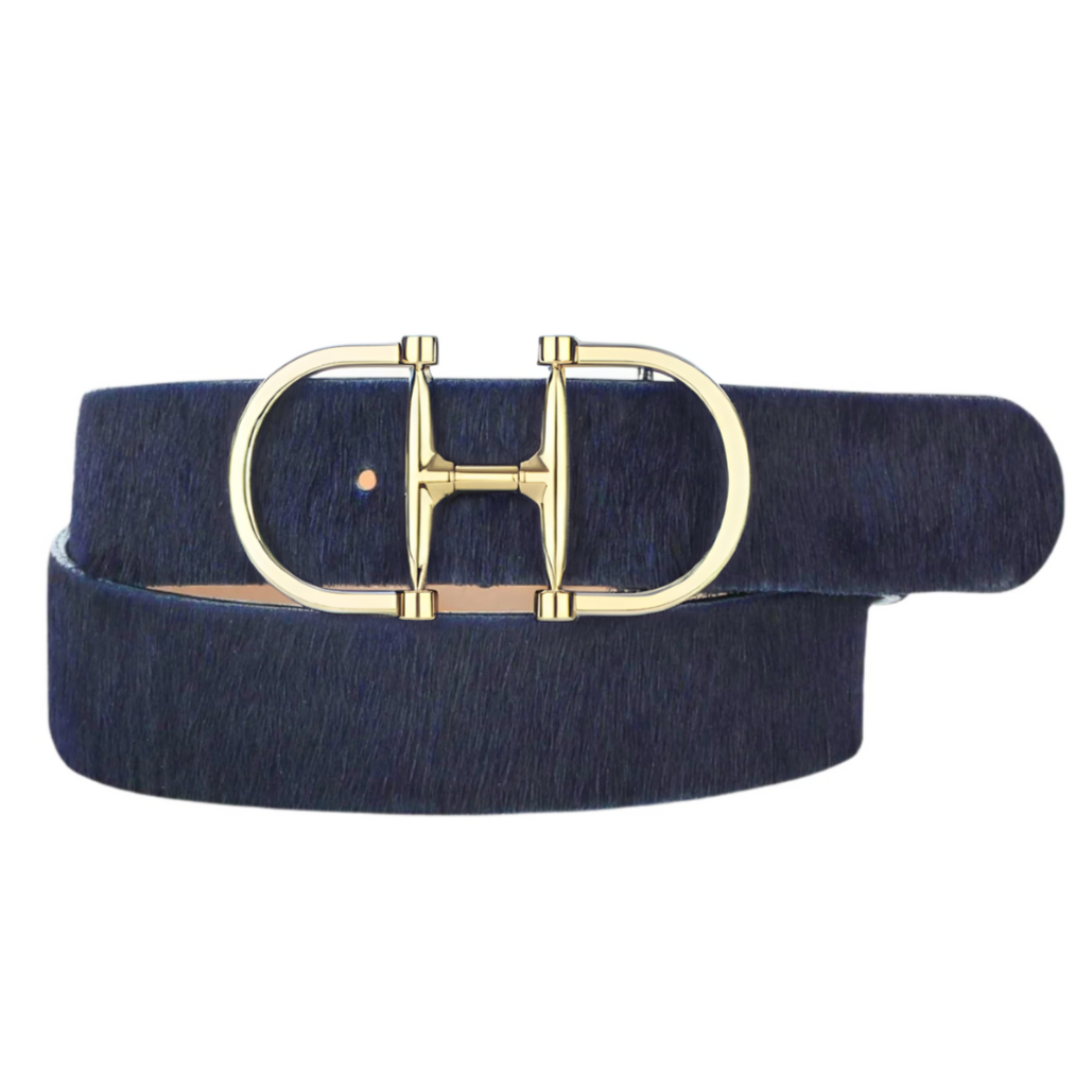 Kasi Hair-On Belt with Gold Buckle in Azure