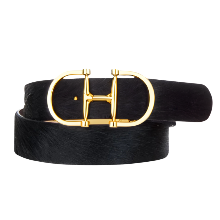 Kasi Hair-On Belt With Gold Buckle in Black