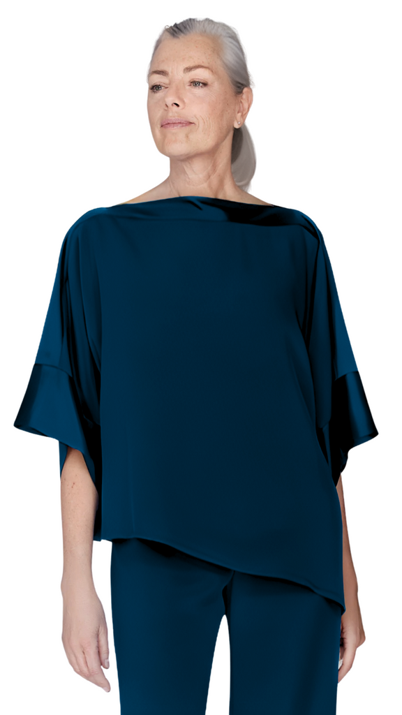 【P】MEDI SATIN DOCKING TUNIC TEE Satin Asymmetric Tunic w/ Satin Banding in Marine – Carl Meyers