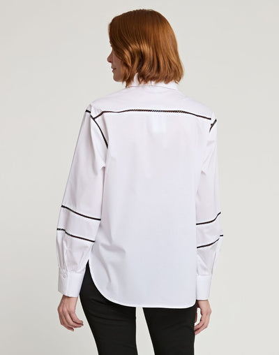 Long Sleeve Halsey Blouse in White/Black
