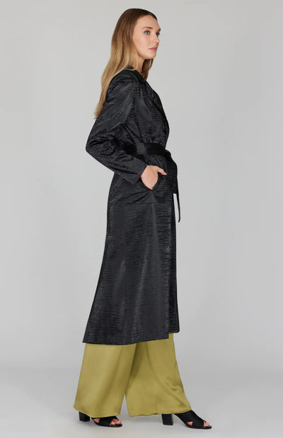 Reflective Marble Raincoat Trench in Black