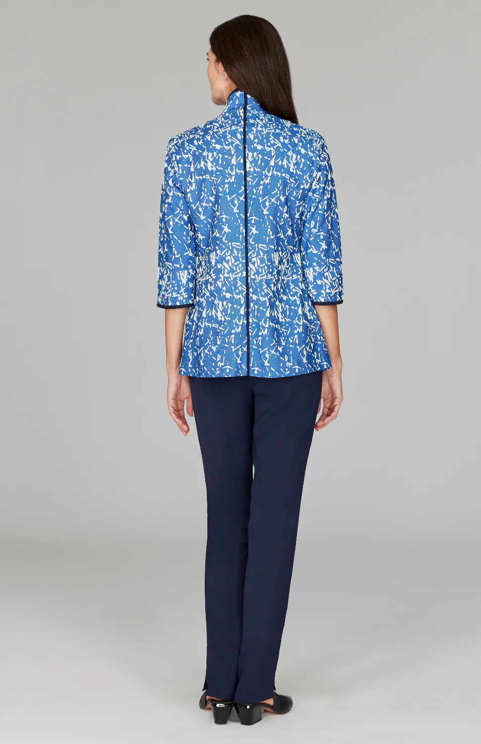 Paintbrush Stretch Jacquard High Neck Jacket w/ Bias in Blue