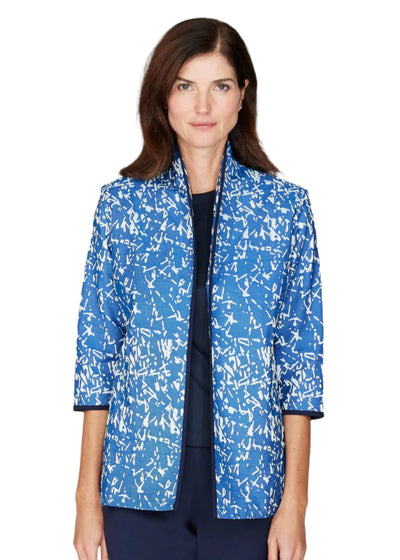 Paintbrush Stretch Jacquard High Neck Jacket w/ Bias in Blue