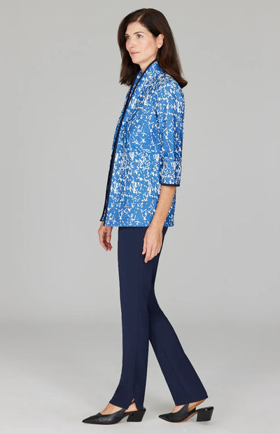 Paintbrush Stretch Jacquard High Neck Jacket w/ Bias in Blue