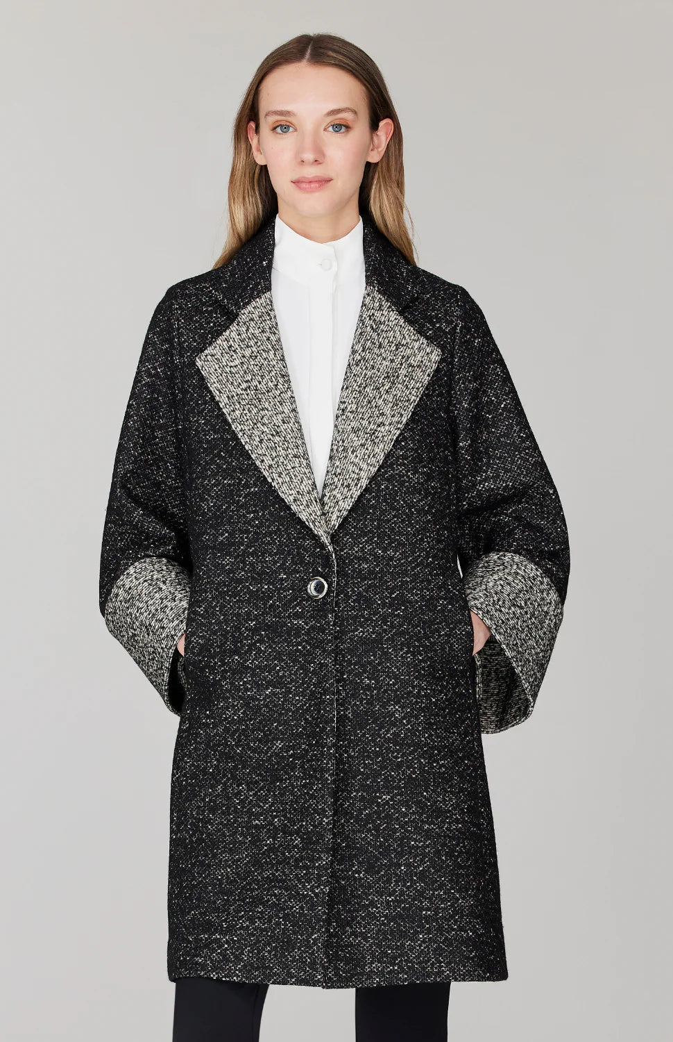 Oversized Coat w/ Contrast Detailing in Black/White