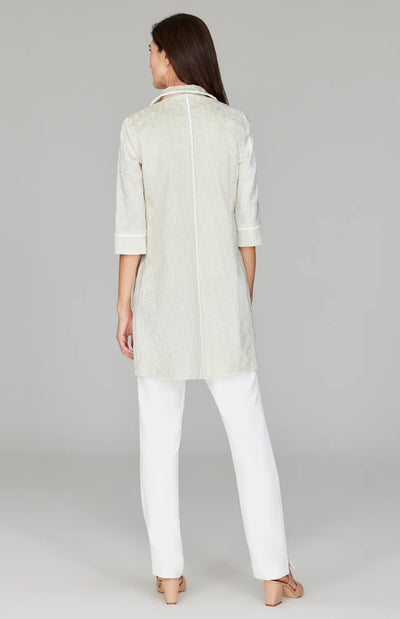 Basketweave Jacquard Long Blazer w/ Bias Trim