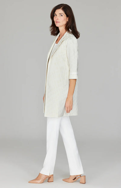 Basketweave Jacquard Long Blazer w/ Bias Trim