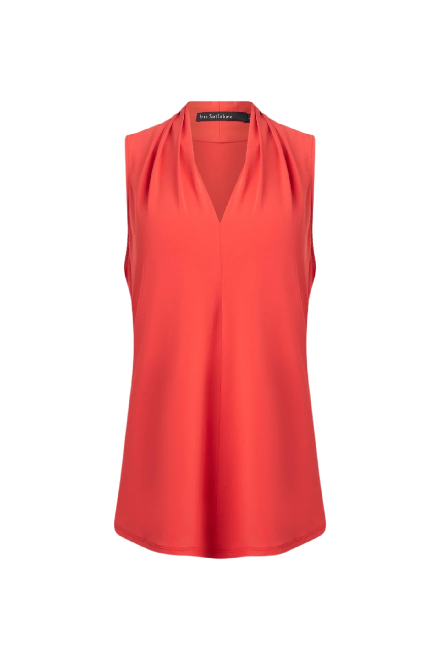 Matte Jersey Sleeveless Pleated V-Neck Top in Red