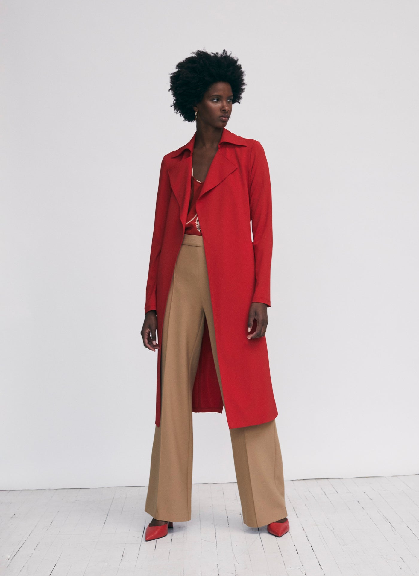 Matte Jersey Trench Coat in Ruby