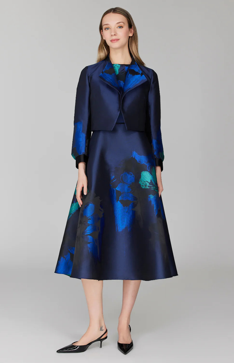 Watercolor Short Jacket w/ Pleat Sleeve in Blue Multi