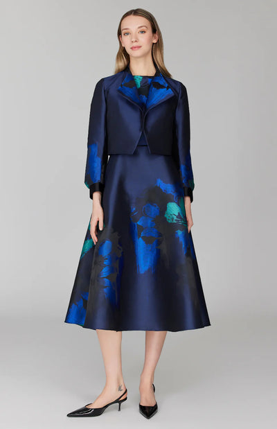 Watercolor Short Jacket w/ Pleat Sleeve in Blue Multi
