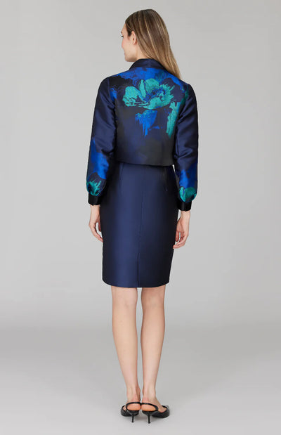 Watercolor Short Jacket w/ Pleat Sleeve in Blue Multi