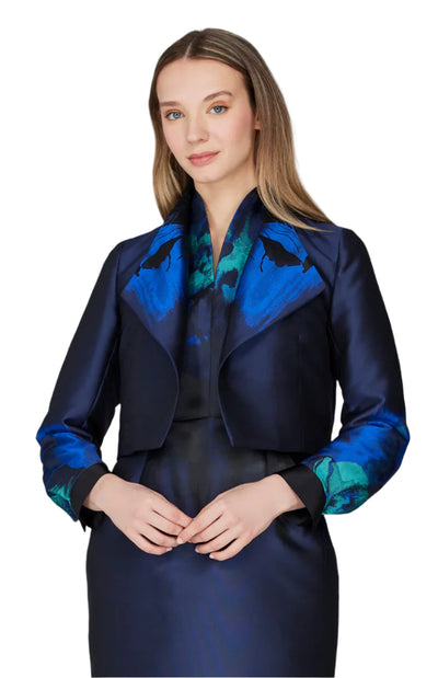 Watercolor Short Jacket w/ Pleat Sleeve in Blue Multi