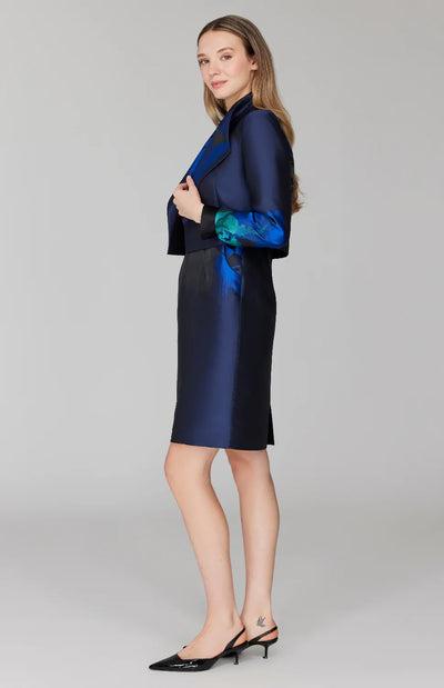 Watercolor Short Jacket w/ Pleat Sleeve in Blue Multi