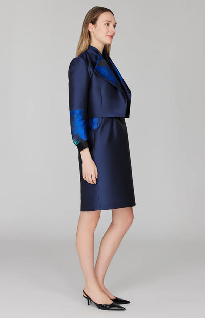Watercolor Short Jacket w/ Pleat Sleeve in Blue Multi