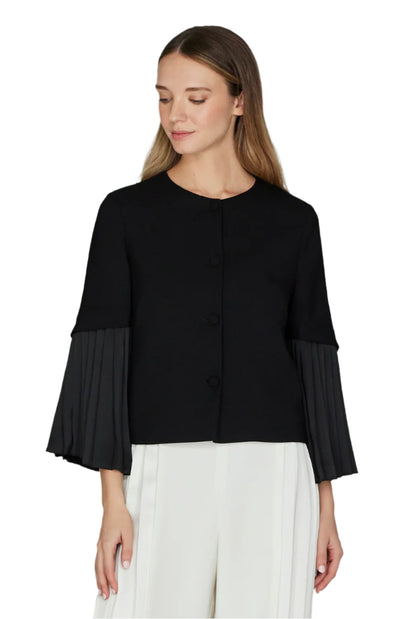 Short Jacket w/ Sleeve Pleating in Black