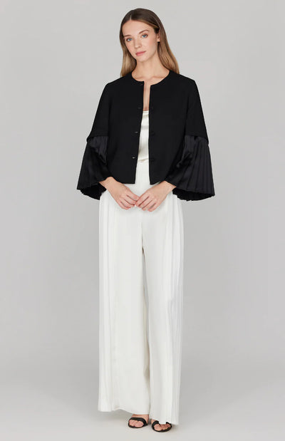 Short Jacket w/ Sleeve Pleating in Black
