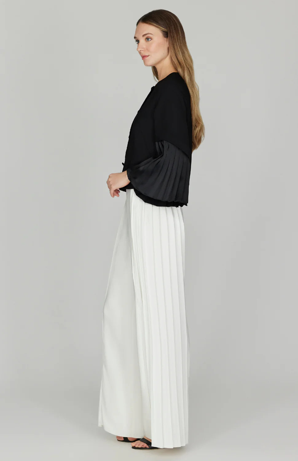 Short Jacket w/ Sleeve Pleating in Black