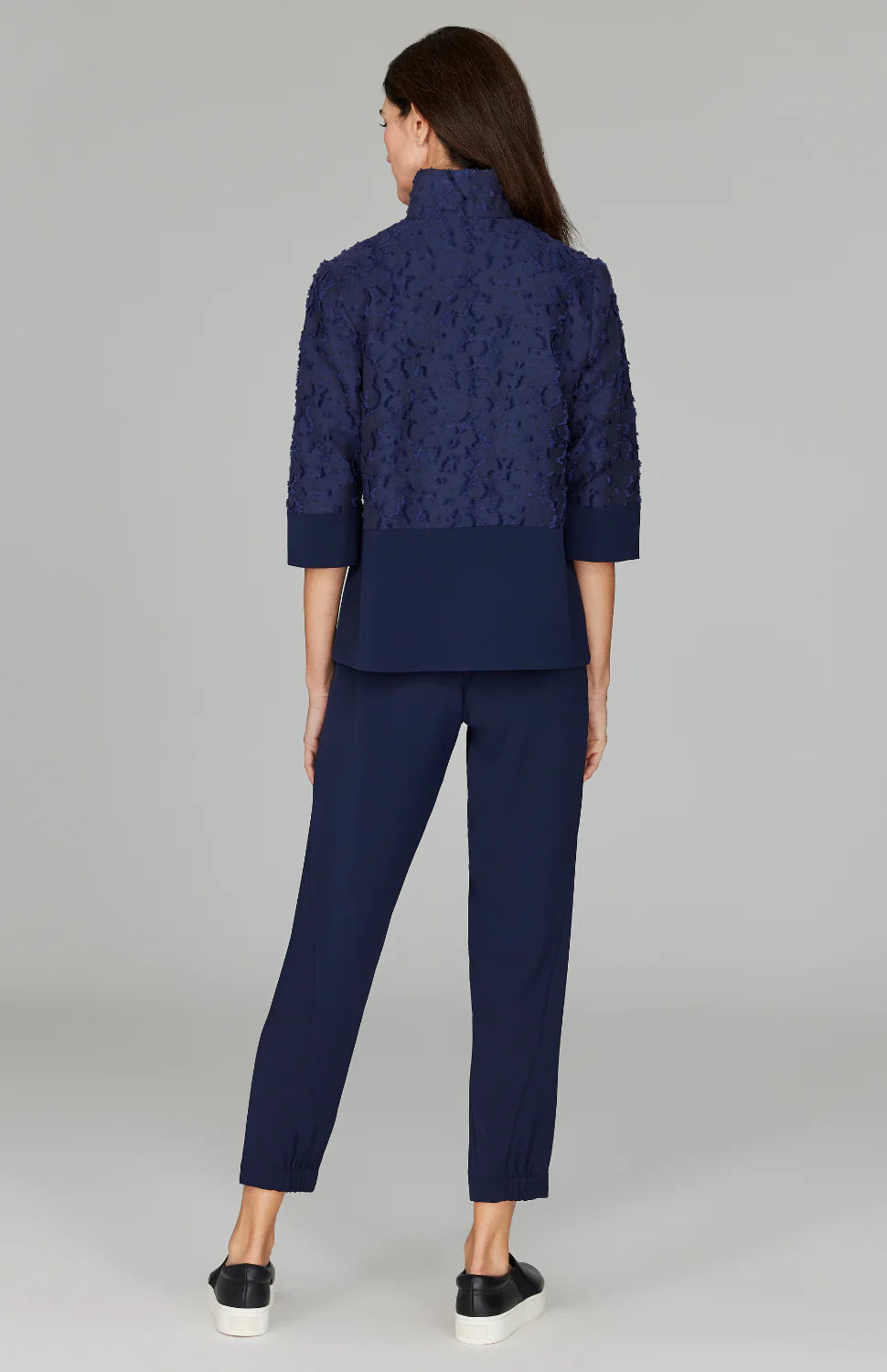 Eyelash Cotton High Neck Zip Up Jacket in Midnight