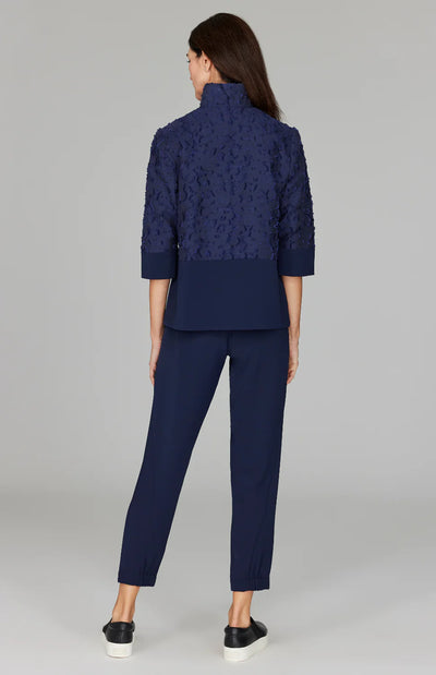 Eyelash Cotton High Neck Zip Up Jacket in Midnight