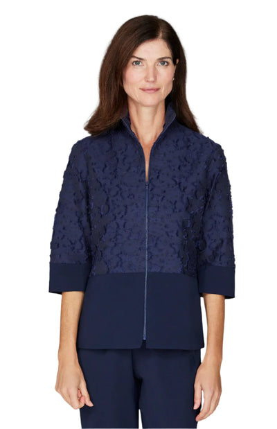 Eyelash Cotton High Neck Zip Up Jacket in Midnight