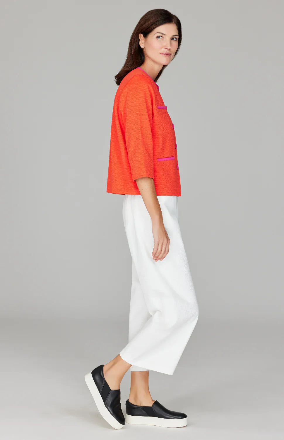 Pique Wide Leg Crop Pant w/ Back Elastic in Pearl