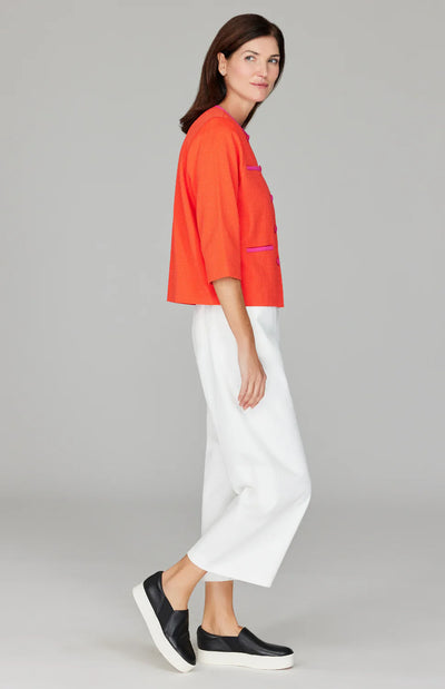 Pique Wide Leg Crop Pant w/ Back Elastic in Pearl