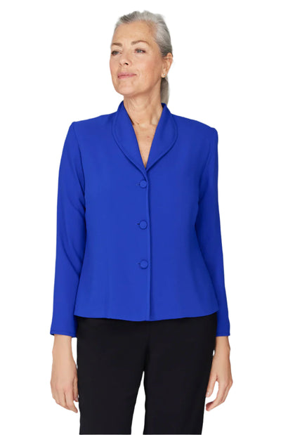Lustrous Crepe Wing Collar Jacket in Cobalt