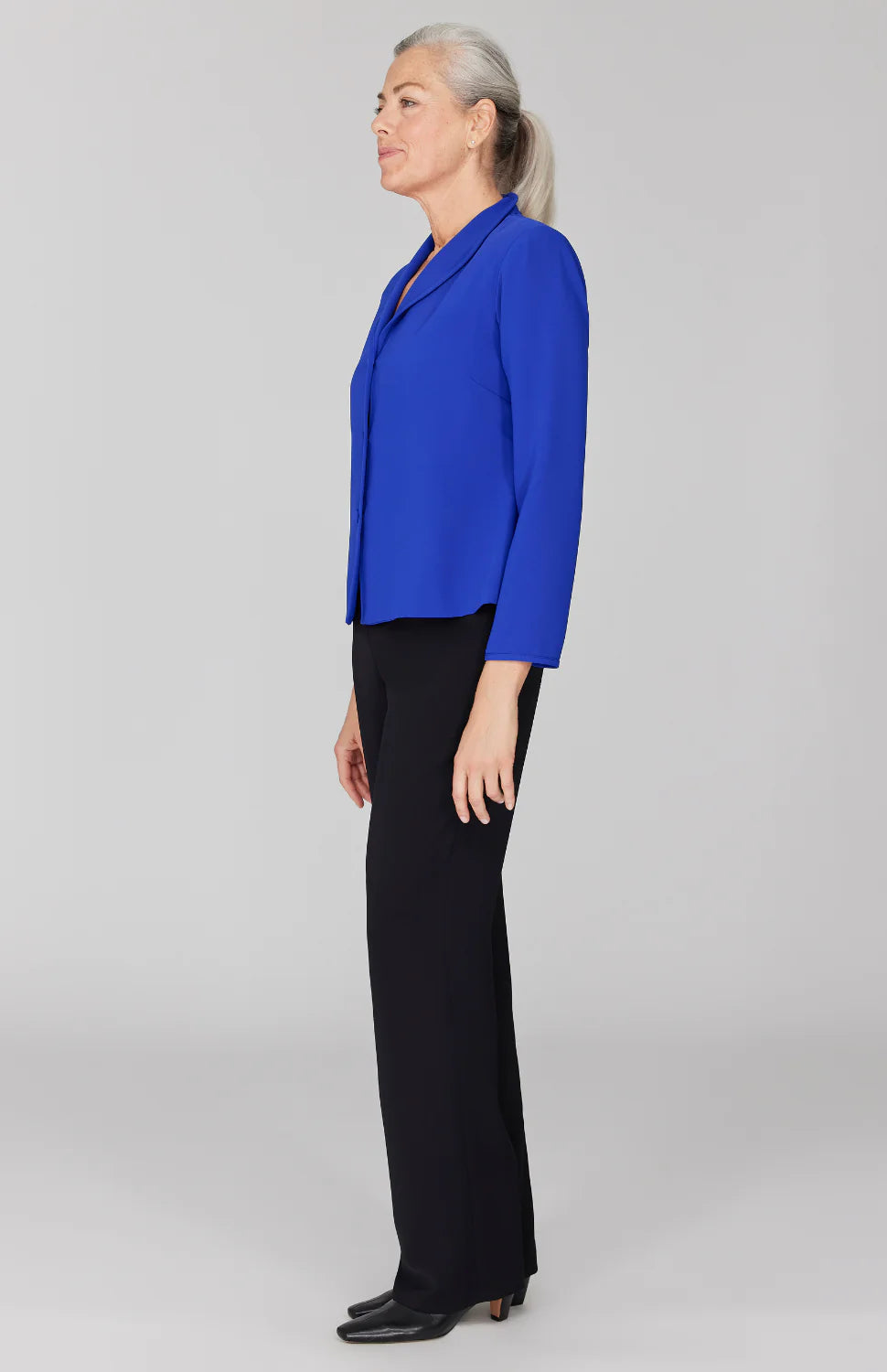 Lustrous Crepe Wing Collar Jacket in Cobalt