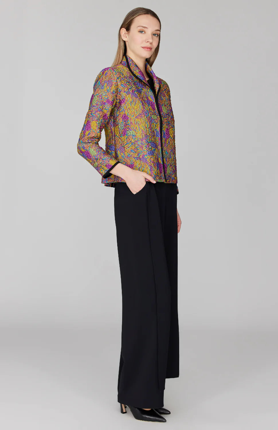 Ornate Flora Jacquard Wing Collar Jacket