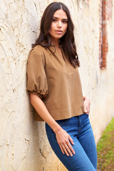 Marcie Corduroy Popover in Camel