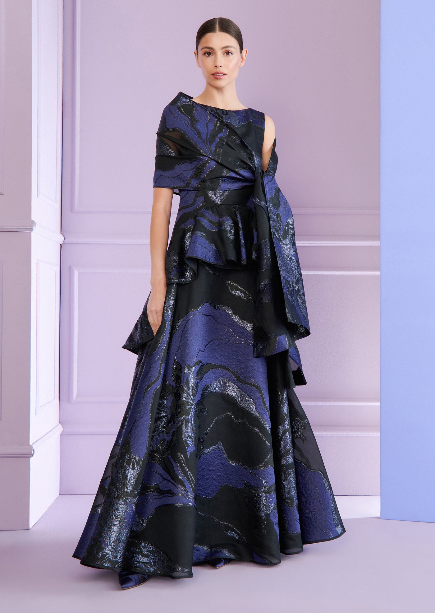 Monarch Jacquard Gown in Navy/Royal Blue