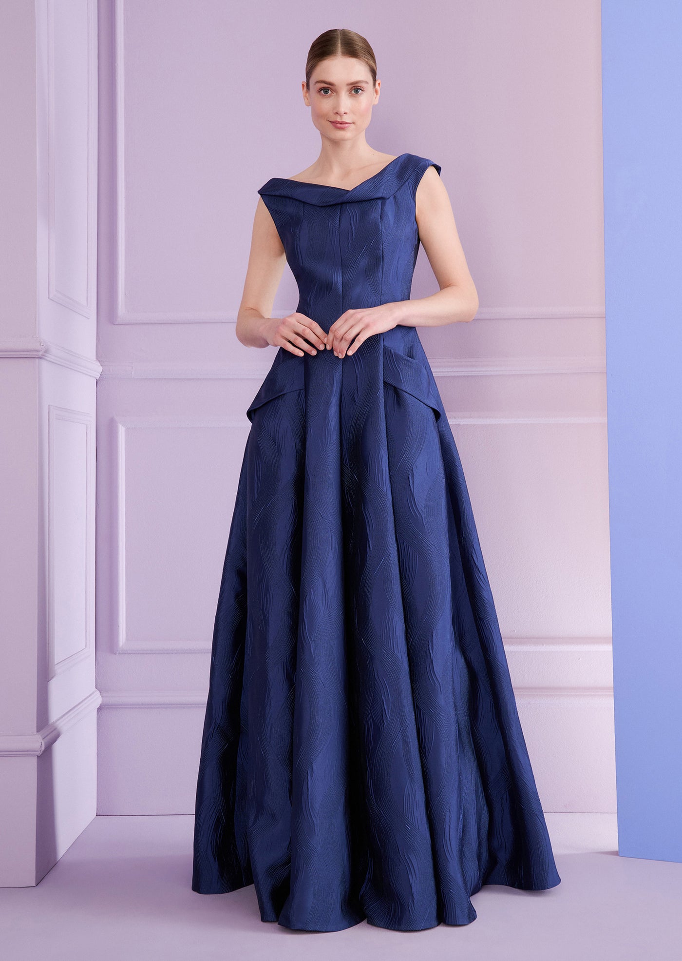Twisted Neck Evening Gown in Navy