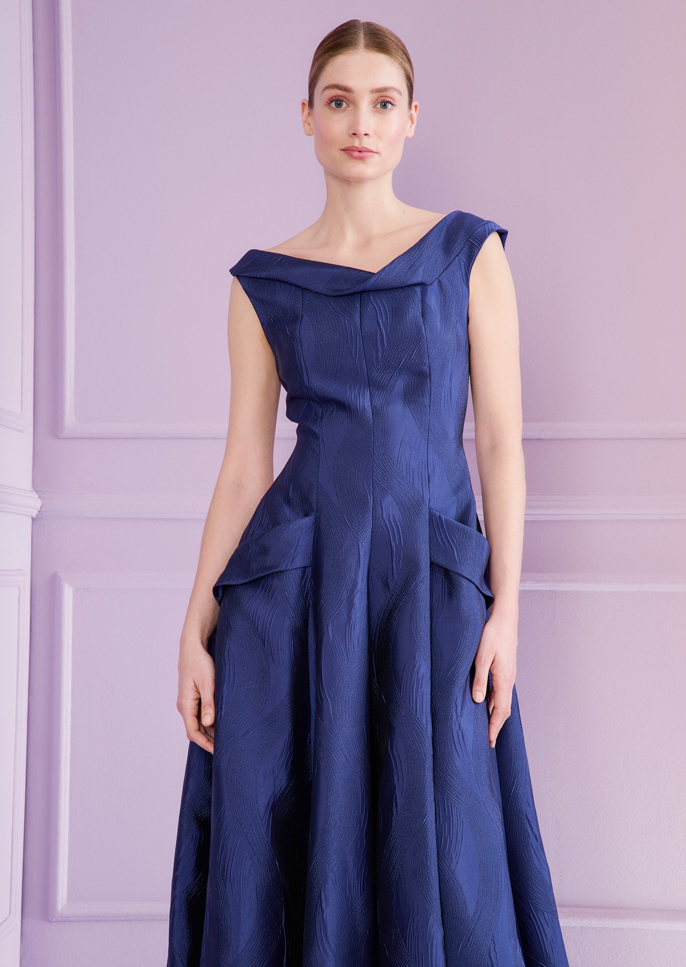 Twisted Neck Evening Gown in Navy