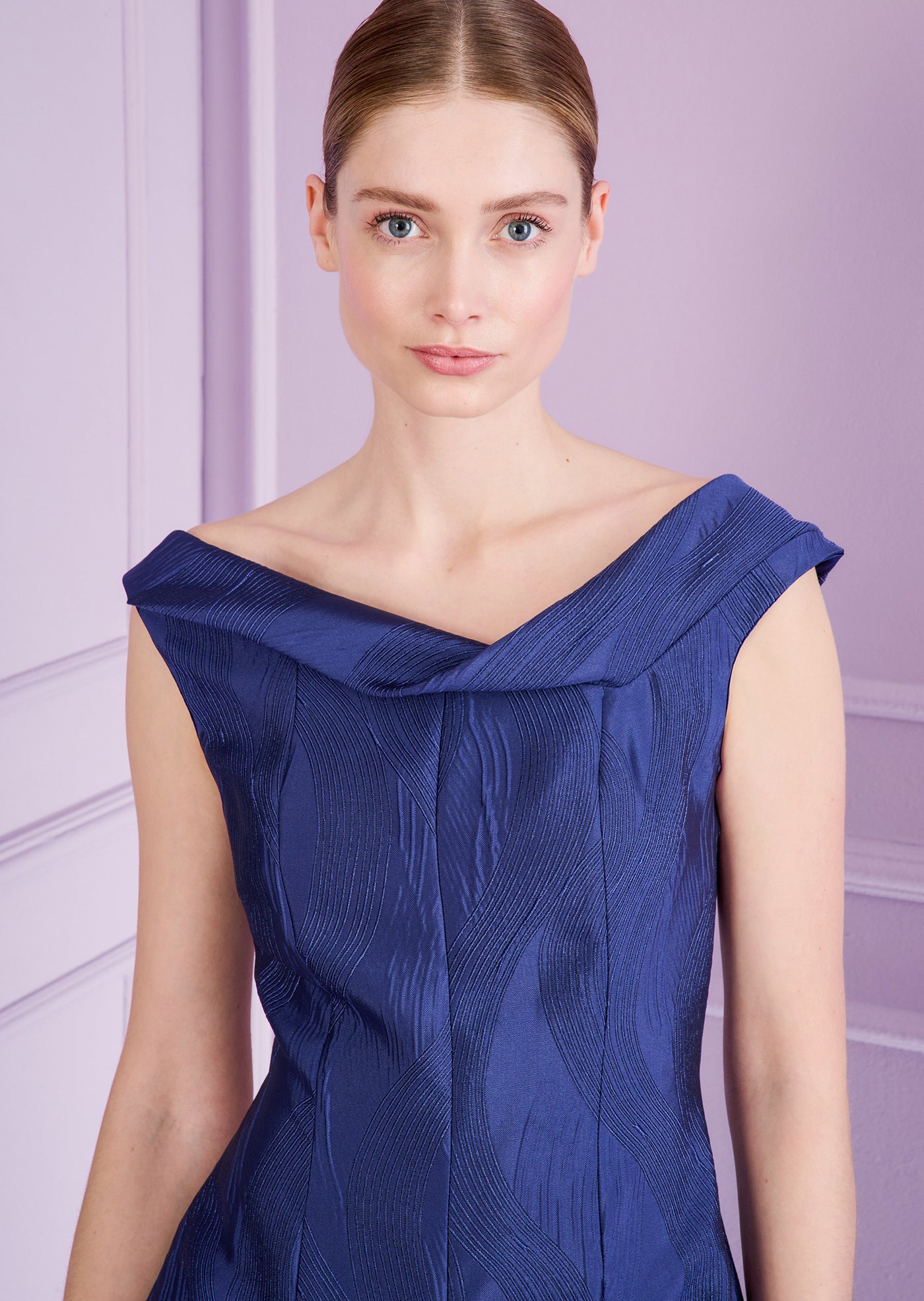 Twisted Neck Evening Gown in Navy